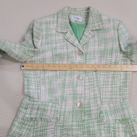 Le Suit Mint Green and Cream textured Tweed Blazer Size 10 - Picture 8 of 15